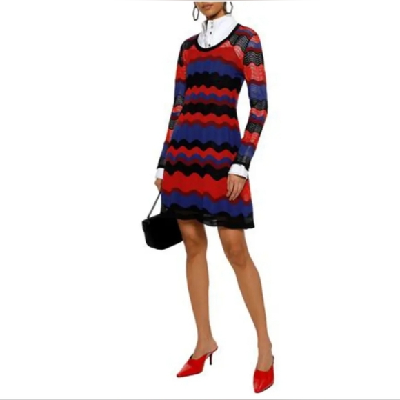 NWT 2psc Missoni Knit Long Sleeve A-Line + Slip Dress Orange Blue Black US M 44